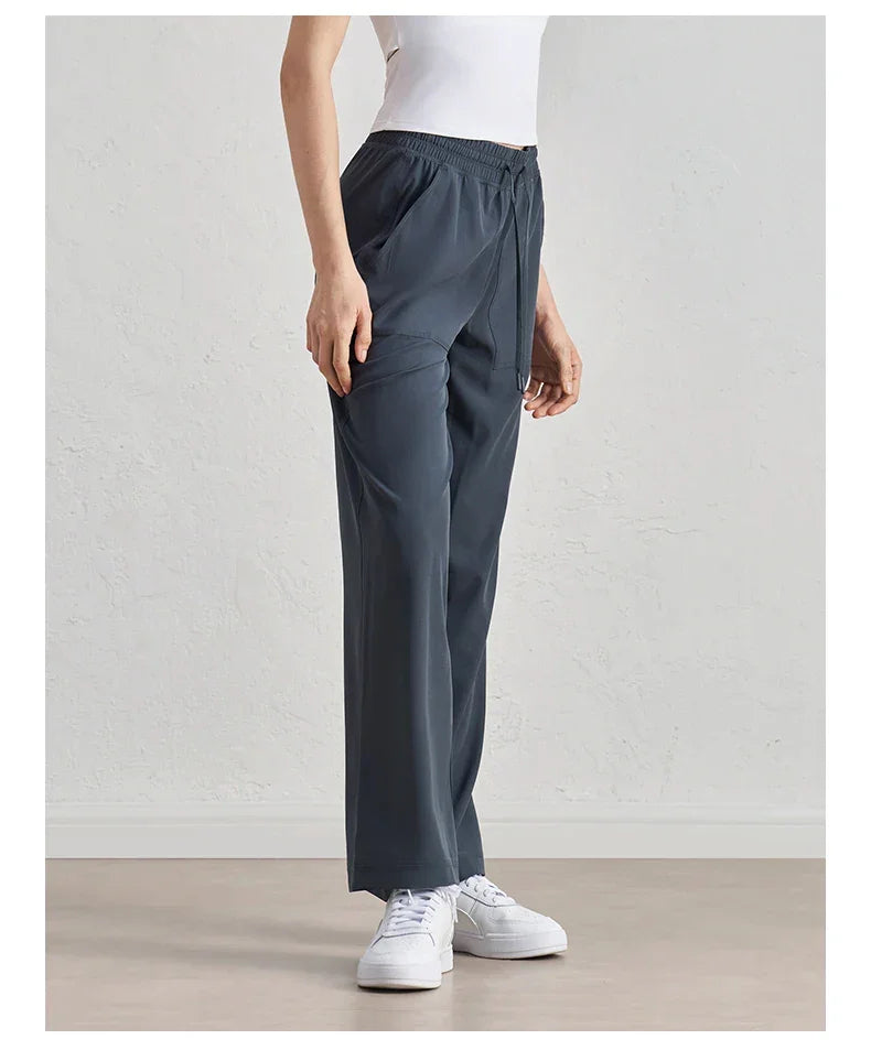 Alo Eup High Waist Wide Leg Dstring Pants Summer Casual Fitn Outdoor Sports Straight Leg Loose Fit Trousers