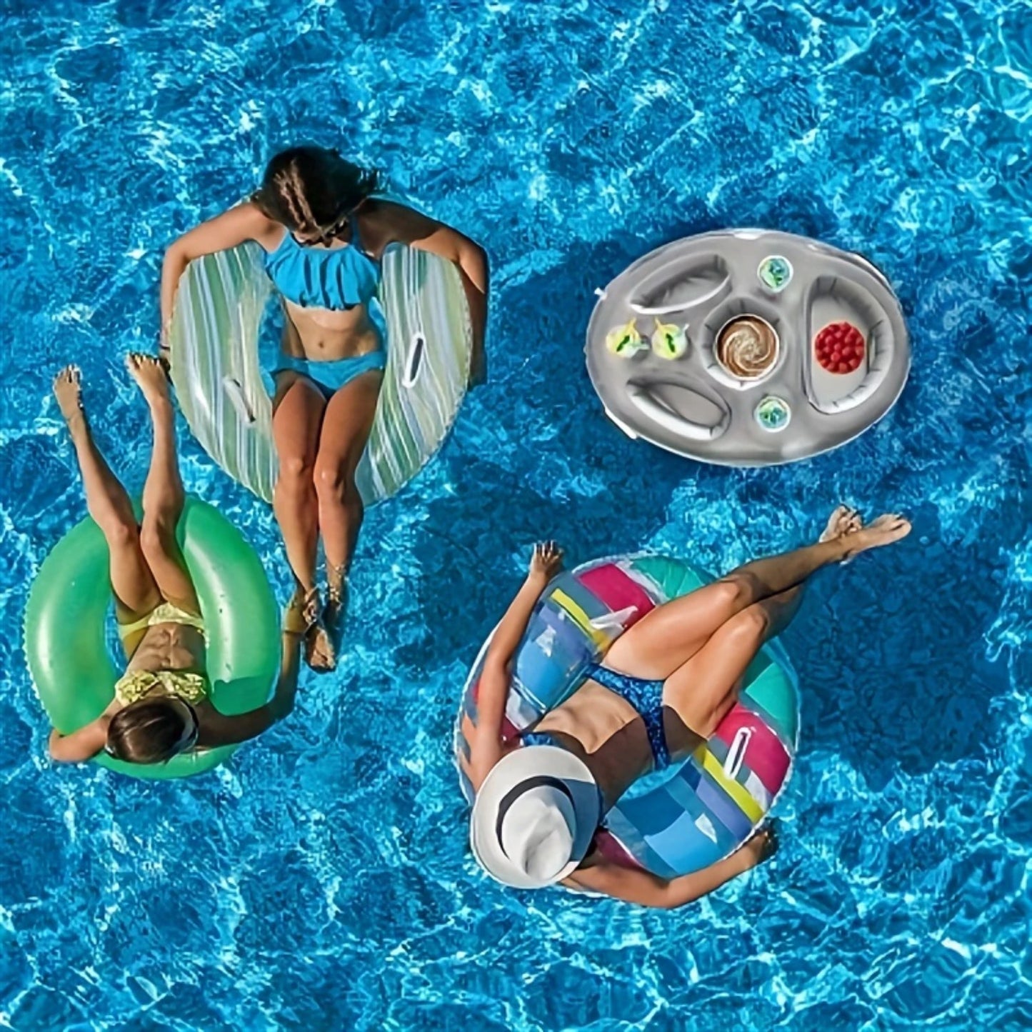 Inflatable Pool  Float Drink Holder - PVC Floating Beverage Salad Fruit Serving Tray for Swimming Pool Beach Parties, Family Gat