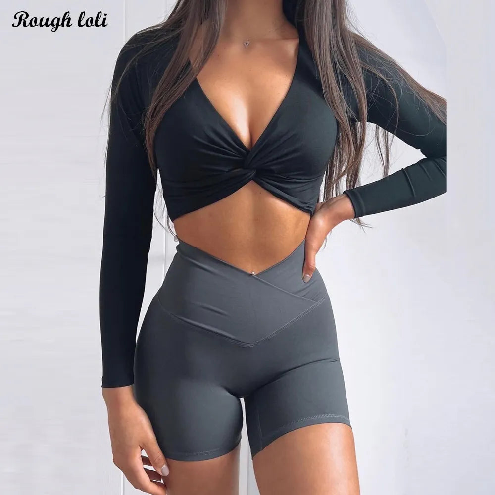 New Twist Long Sleeve Crop Top for Women Padded Yoga Top Sexy Sports Shirts Workout Gym Crop Top Sportswear LUXLIFE BRANDS
