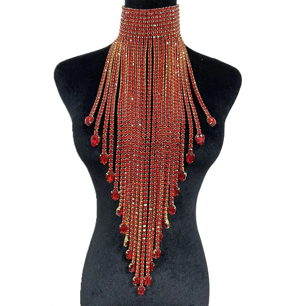 Long Tassel Rhinestone Chain Necklace