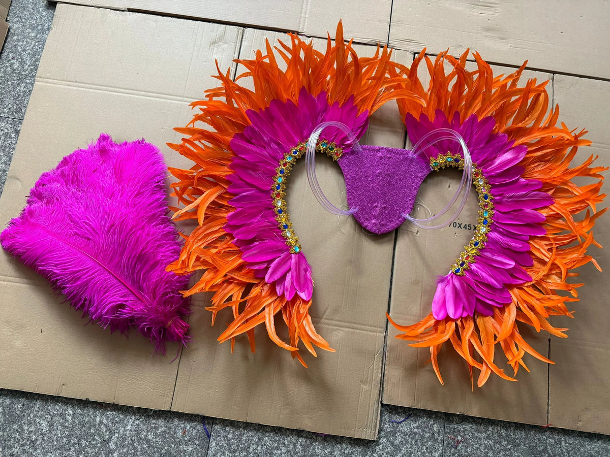 Two-Tone Feather Wing Backpiece Stage Costume Accessory