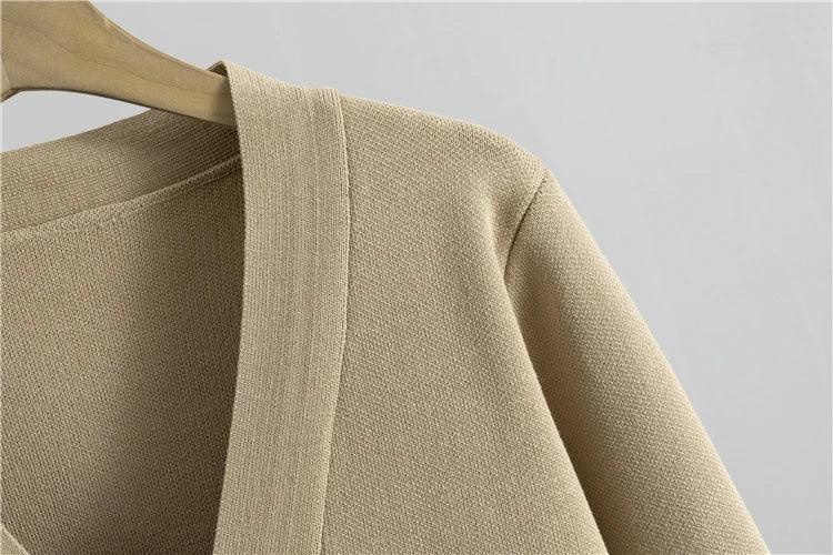 Autumn Winter Women Knit 2 Piece Set New Large Gold Button V-neck Cardigan Coats+High Waist Baggy Wide Leg Pants Sweater Suits Luxlife Brands