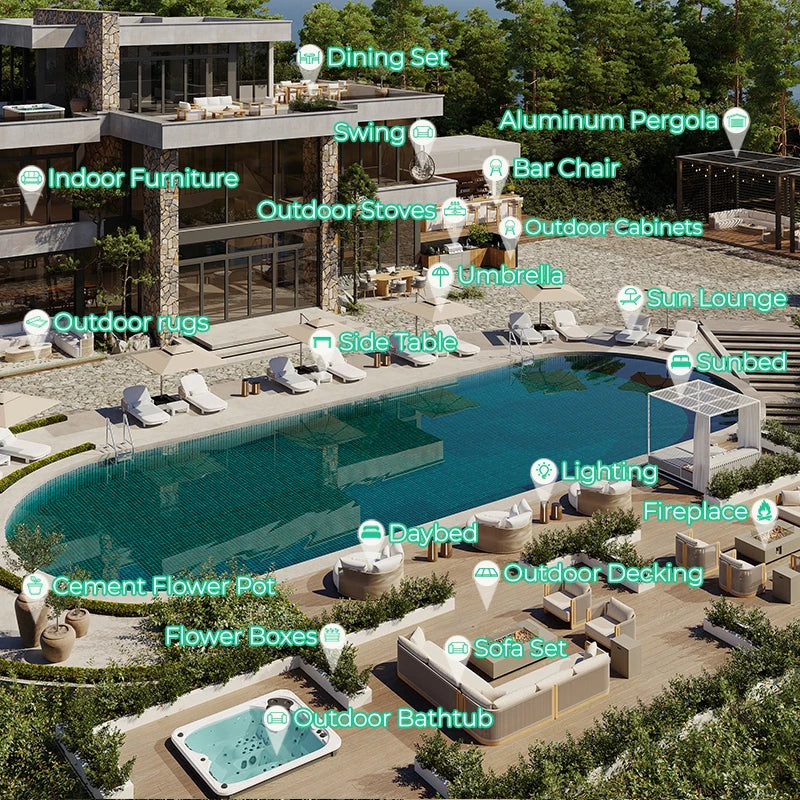 Modern Hotel Outdoor Sun Lounger Luxury Villa Outdoor Furniture Chair Resort Outdoor Sun Lounger  Beach Double Lounger Chair Set