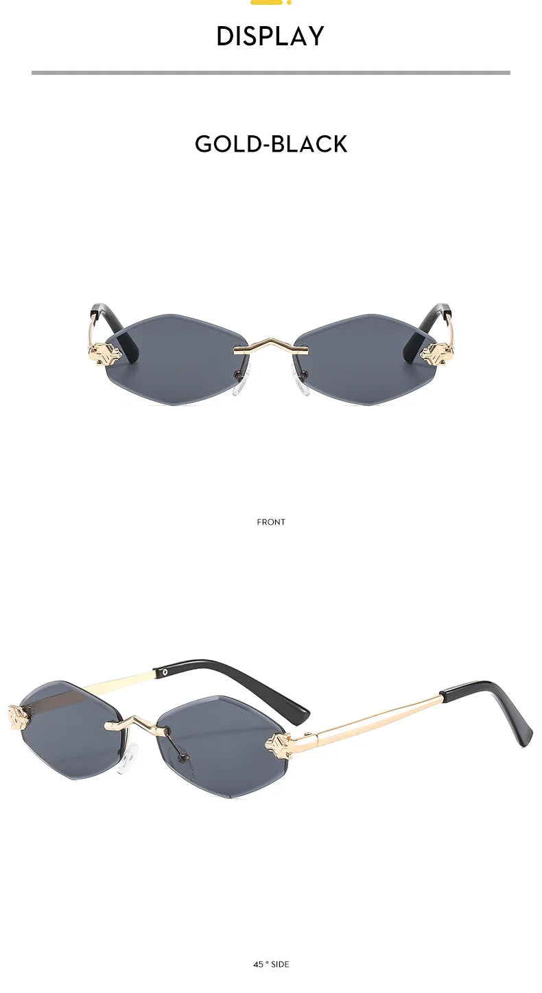 Luxury Polygon Sunglasses for Women Hipster Irregular Rimless Sunglasses Ladies Small Metal Frame Vintage Rhombus Eyewear Brown