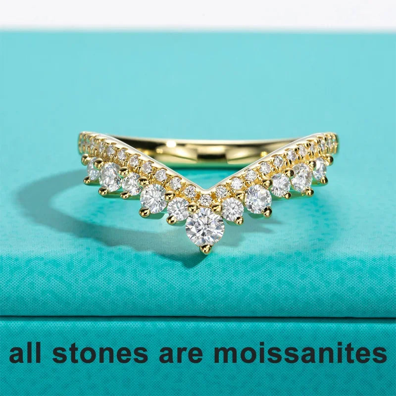 Crown Jewel 18K Gold Plated 3mm D Color Moissanite Sterling Silver Bridal Ring Set