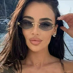 Trendy Rimless Polygonal Sunglasses Stylish Gradient Lens Metal Shades Eyewear Luxury Brand Small Rhombus Vintage Sun Glasses Luxlife Brands