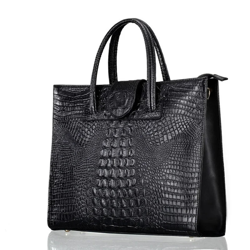 Genuine Leather Women Handbag Women Briefcase Big Totes Large Capacity Shoulder Bag Crocodile pattern Ladies Hand Bag Luxury LUXLIFE BRANDS