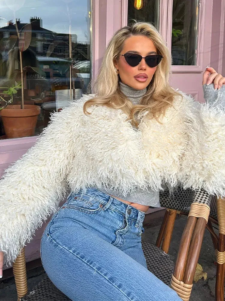 Women’s Faux Fur Cropped Jacket LUXLIFE BRANDS