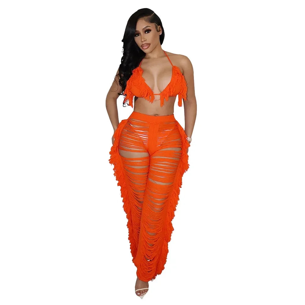 Maui Crochet Halter Crop Top & Pants Beach Set Luxlife Brands