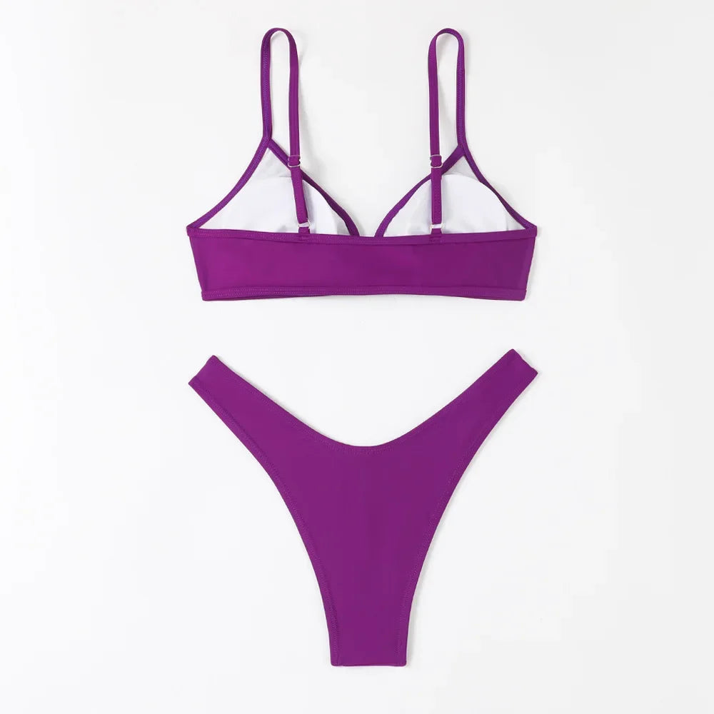 Hot Sale Of The Season New Pure Color Sexy Quick Dry Tight Bikini Swimwear for Holiday Hot Girl Cross-Border Bikini Set Women's Luxlife Brands
