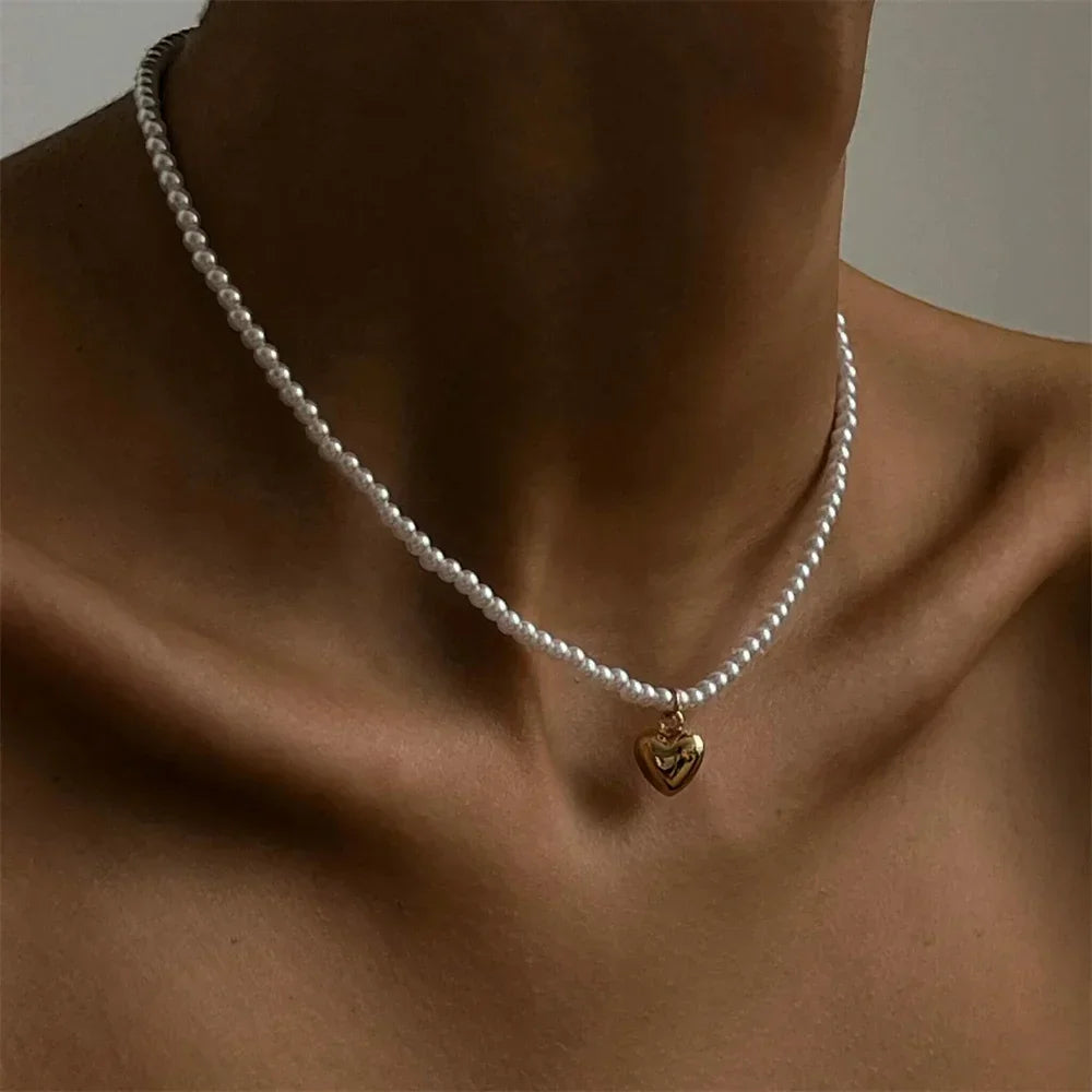 Vintage Silver-plate Geometric Exaggerated Artificial Pearl Chain Necklace For Women Female Fashion Boho Y2K Girl Jewelry Gift