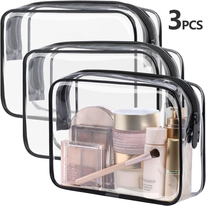 3 Pack TSA Approved Toiletry Bag - Travel Clear Waterproof Makeup Bag for Women, Carry on Airport Airline Compliant Bag