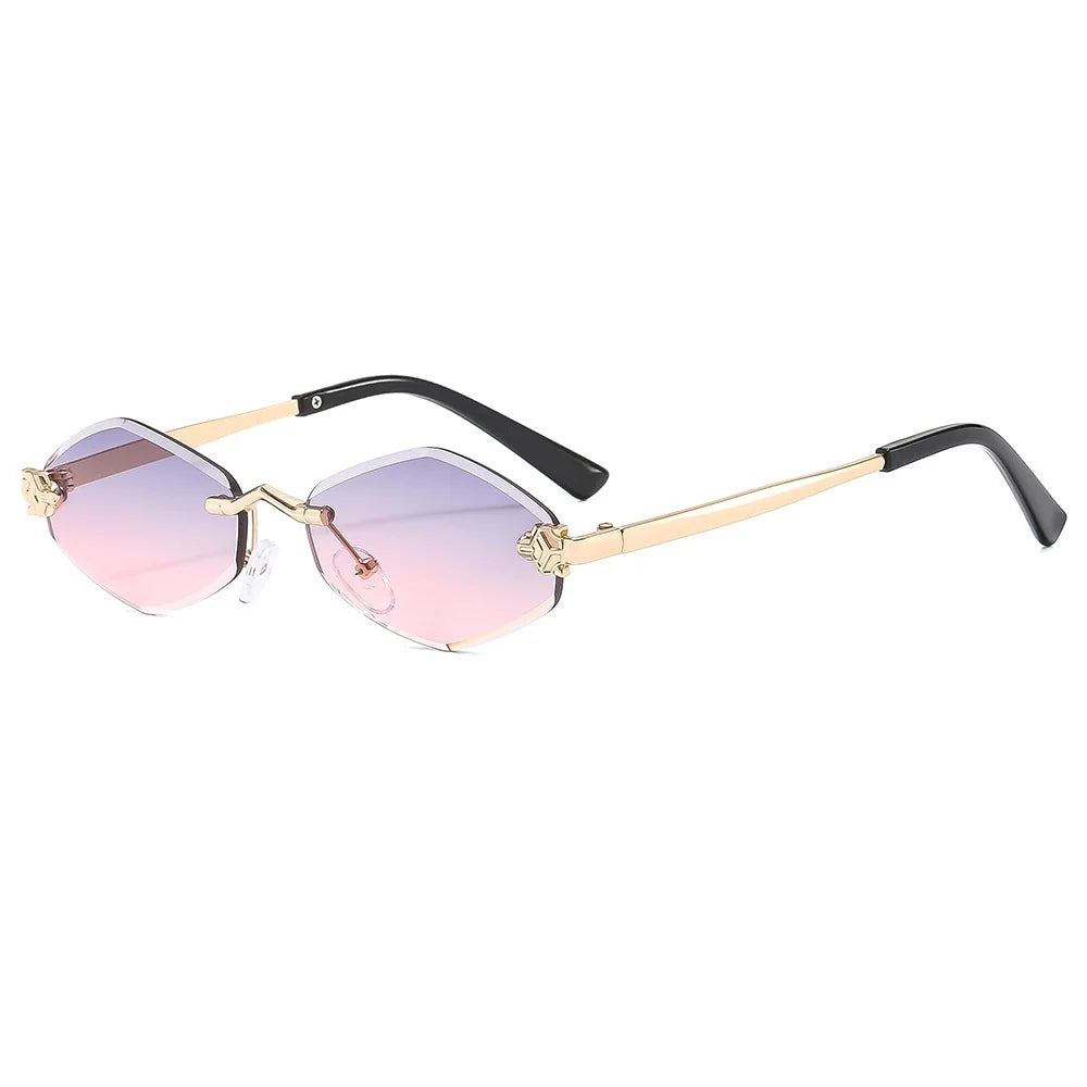 Trendy Rimless Polygonal Sunglasses Stylish Gradient Lens Metal Shades Eyewear Luxury Brand Small Rhombus Vintage Sun Glasses