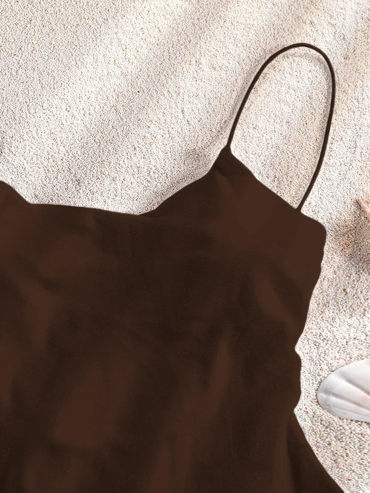 Miyouj Solid Color Swimwear Women's Swimsuit Bandage One Piece Suit High Waist Beachwear High Cut Bathsuit Hollow Out Swimsuits