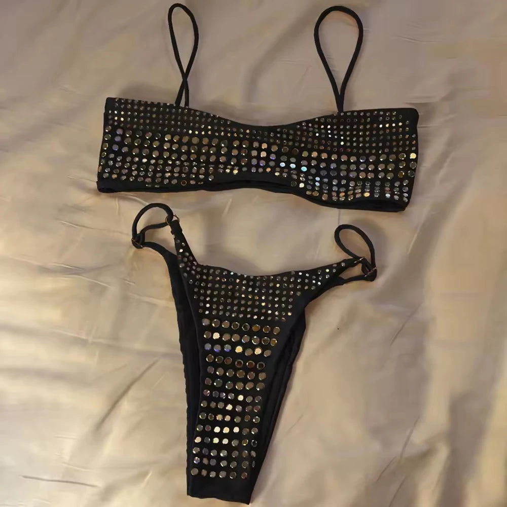 2025 New Sexy Diamond Bikini Women Swimsuit Bandeau Biquini Push Up Swimwear Female Shiny Bathing Suits Bodysuit Beachwear Luxlife Brands