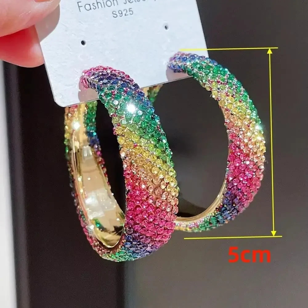 Exaggerate Shiny Rhinestones Big Hoop Earrings Geometric Round Unique Crystal Earrings Jewelry Accessories Jewelry Gifts