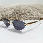 New Cat Eye Rivet Rimless Sunglasses Women Luxury Fashion Brand Oval Narrow Sun Glasses Shades Trendy Elegant Unique Eyewear Luxlife Brands