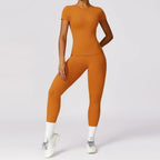 Seamless Yoga Set Women Pink Short Sleeve Top with High Waist Leggings Two Piece Workout Clothes Sports Fitness Gym Sets Luxlife Brands