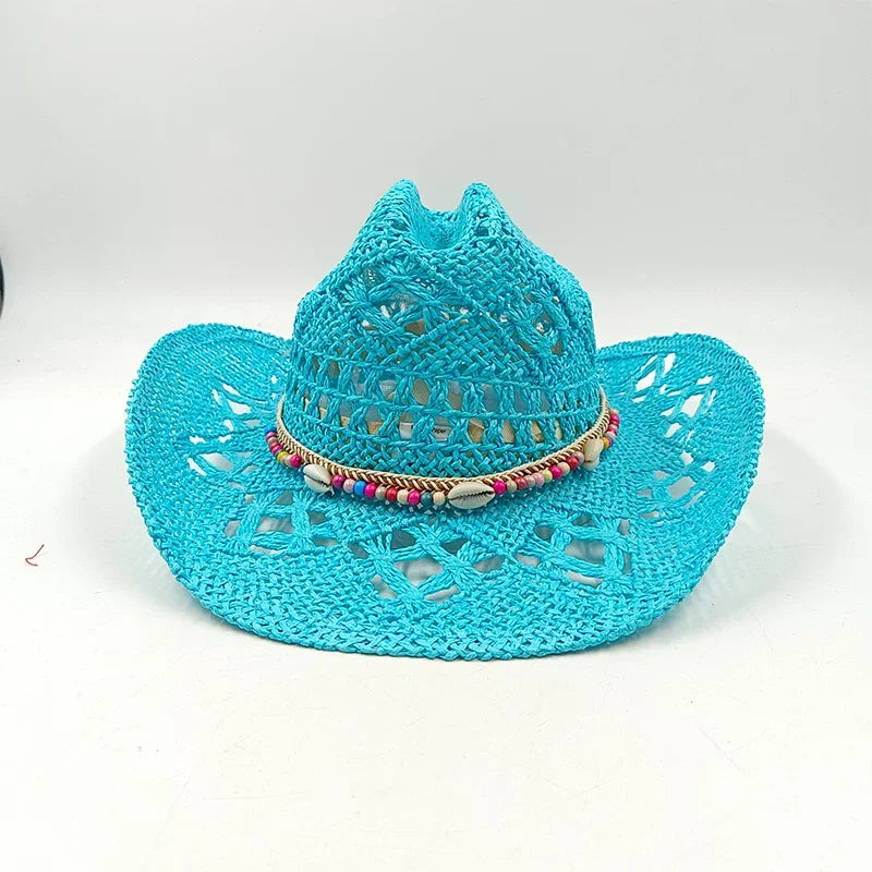 Hand-woven hollow denim straw hat men's and women's summer sunscreen hat western cowboy straw hat sombrero mujer sombrero hombre Luxlife Brands