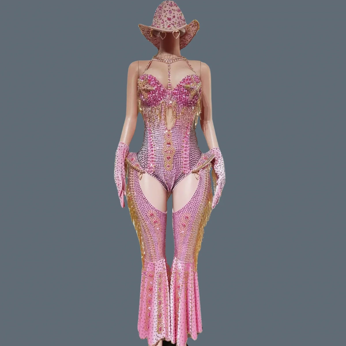 The Stardust Showstopper 4-Piece Rhinestone Ensemble – Luxury Stage Bodysuit & Jumpsuit Set