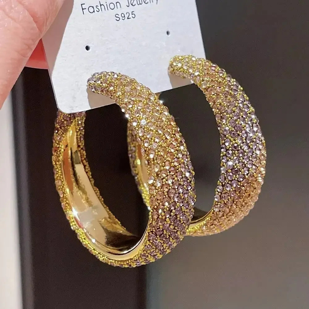 Exaggerate Shiny Rhinestones Big Hoop Earrings Geometric Round Unique Crystal Earrings Jewelry Accessories Jewelry Gifts