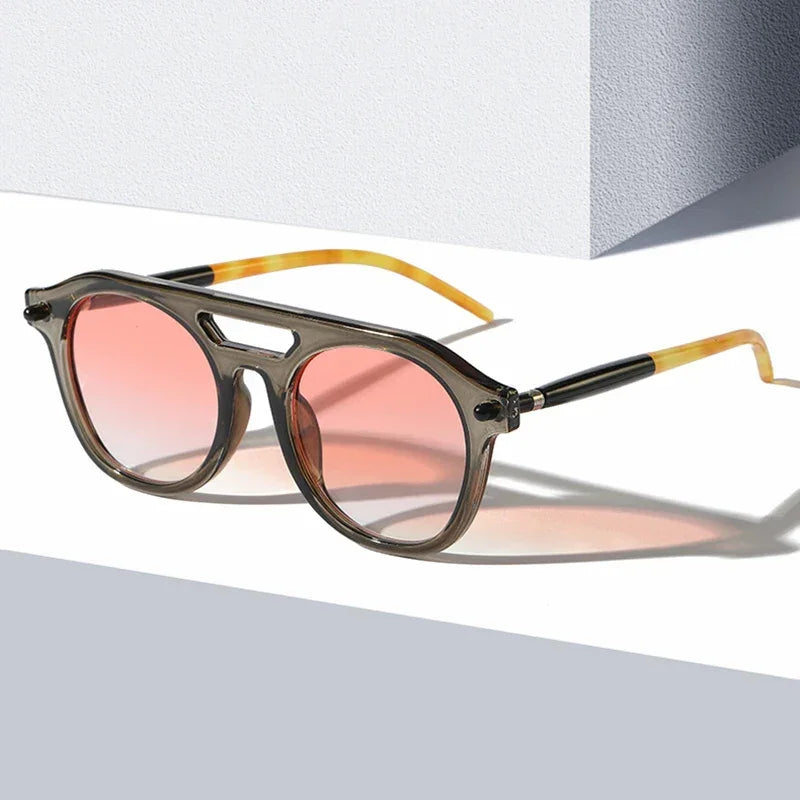 SO&EI Retro Double Bridges Pilot Men Rivets Sunglasses Fashion Clear Gradient Shades UV400 Women Brand Designer Punk Sun Glasses LUXLIFE BRANDS