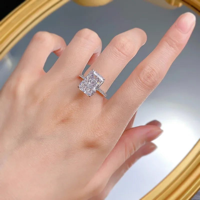 Radiant Cut 5ct Lab Diamond Ring 100% Real 925 Sterling Silver Party Wedding Band Rings for Women Men Engagement Jewelry Gift Luxlife Brands