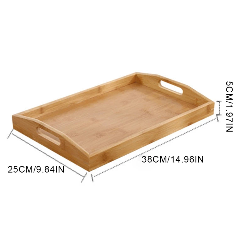 Bamboo Wooden Tea Tray Rectangular Solid Wood Serving Tray Kung Fu Tea Cup Tray With Handle Wooden Dinner Bread Fruit Food Plate