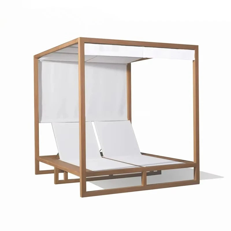 High Quality Luxury Hotel Outdoor Sunbed All-Weather Beach Lounge Bed with Canopy Waterproof Daybed for Garden or Pool Use