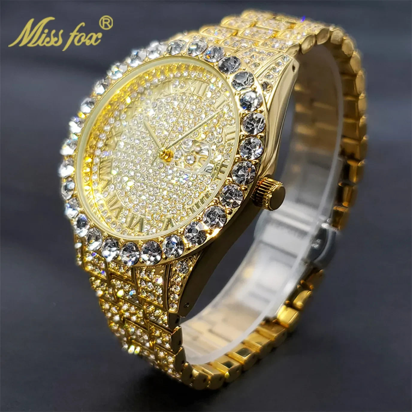Bling Moissanite SS Quartz Calendar Watch LUXLIFE BRANDS