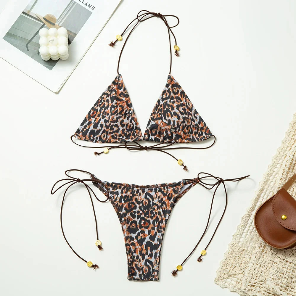 2025 Swimsuits Solid Color Bikini Set Bandage Swimwear Triangle Bathwear New Bathsuit Sexy Bikinis Women's Two Piece Suit Luxlife Brands