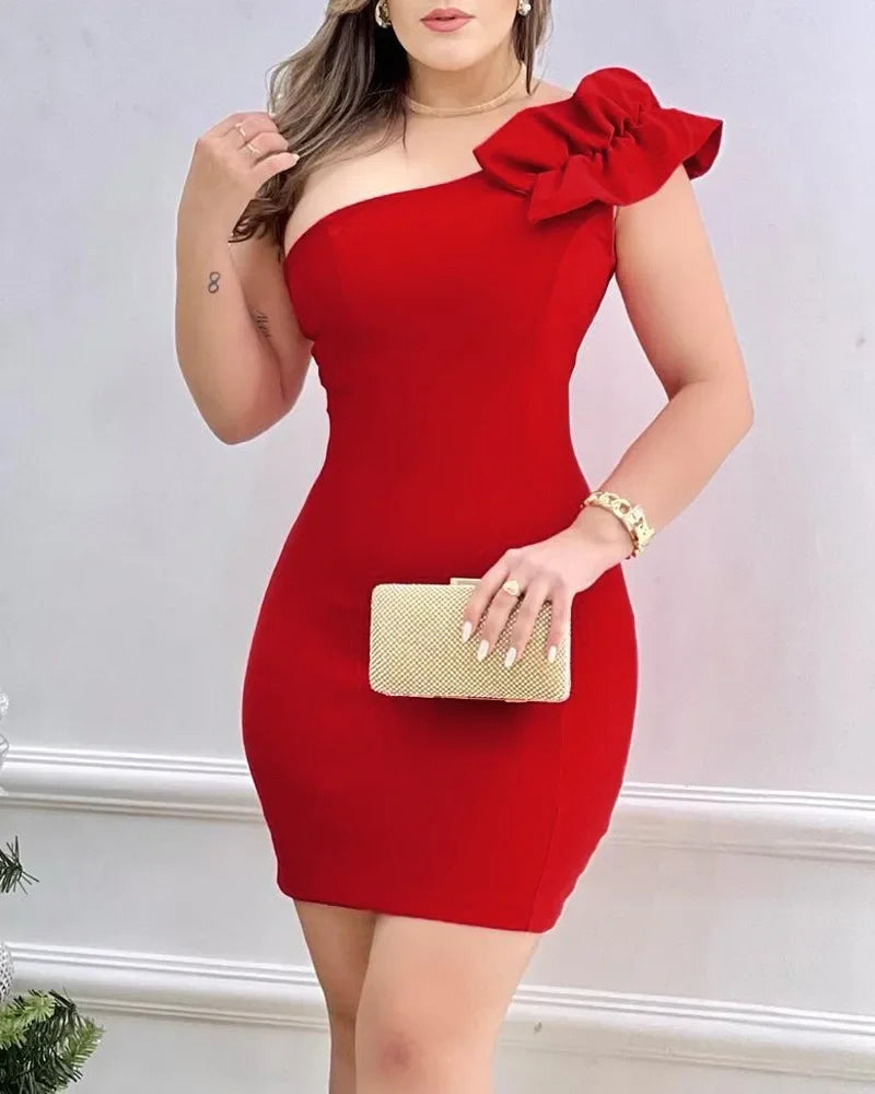 Vixen One Shoulder Red Mini Party Dress