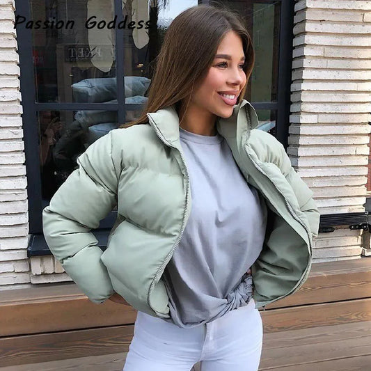 Fashion Women Bubble Coats Down Parka Puffer Cropped Jackets Coat Warm Outcoat Zipper Stand Collar Oversized Jacket Parkas Mujer