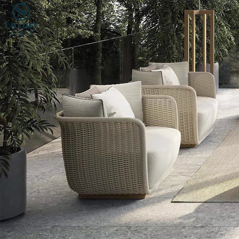 Italian Style Modern Luxury Waterproof Outdoor Rattan Garden Sofa Set For Hotels And Villas For Courtyard Luxlife Brands
