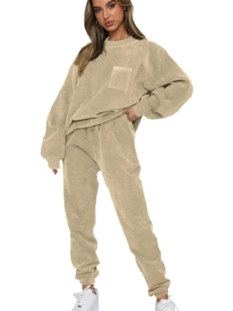 Corduroy Long Sleeve Hoodie and Pants Set