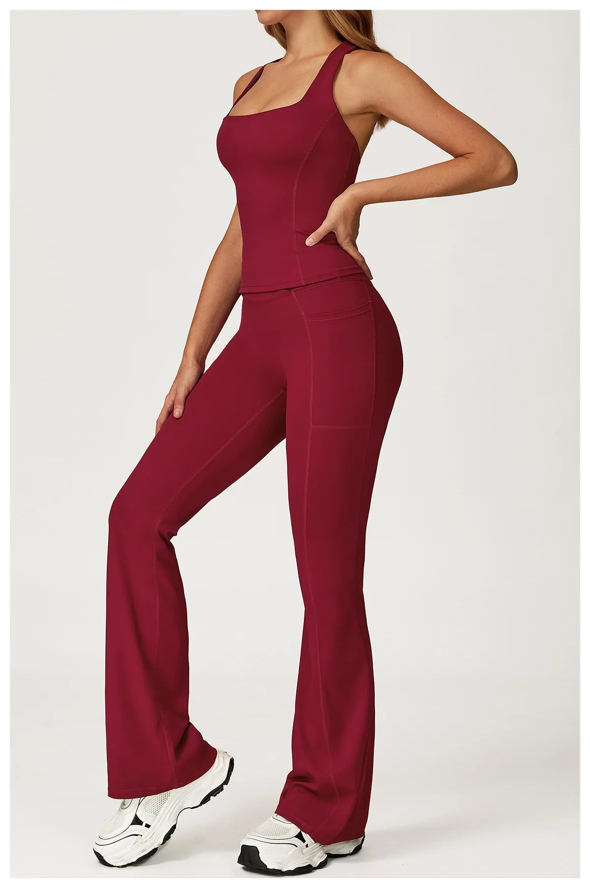 Hearuisavy 2Pcs Woman's Sports Set Naked-Feel Racerback Sports Tops Gym Tank Top Female Breathable High Waist Fitness Yoga Pants