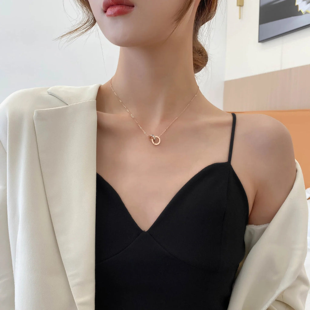 Luxury Elegant Crystal Circle Choker Fashion Roman Digital Stainless Steel Gold Silver Color Pendant Necklaces for Women Jewelry Luxlife Brands