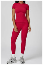 Hearuisavy Women 2 Piece Sport Pants Set Gym Sportswear Workout Short Sleeves Female Push Up Yoga Pants Running Fitness Clothing Luxlife Brands