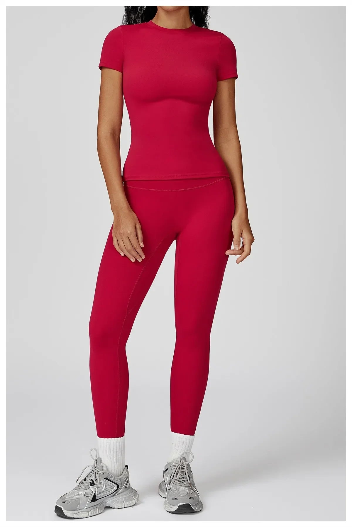 Hearuisavy Women 2 Piece Sport Pants Set Gym Sportswear Workout Short Sleeves Female Push Up Yoga Pants Running Fitness Clothing