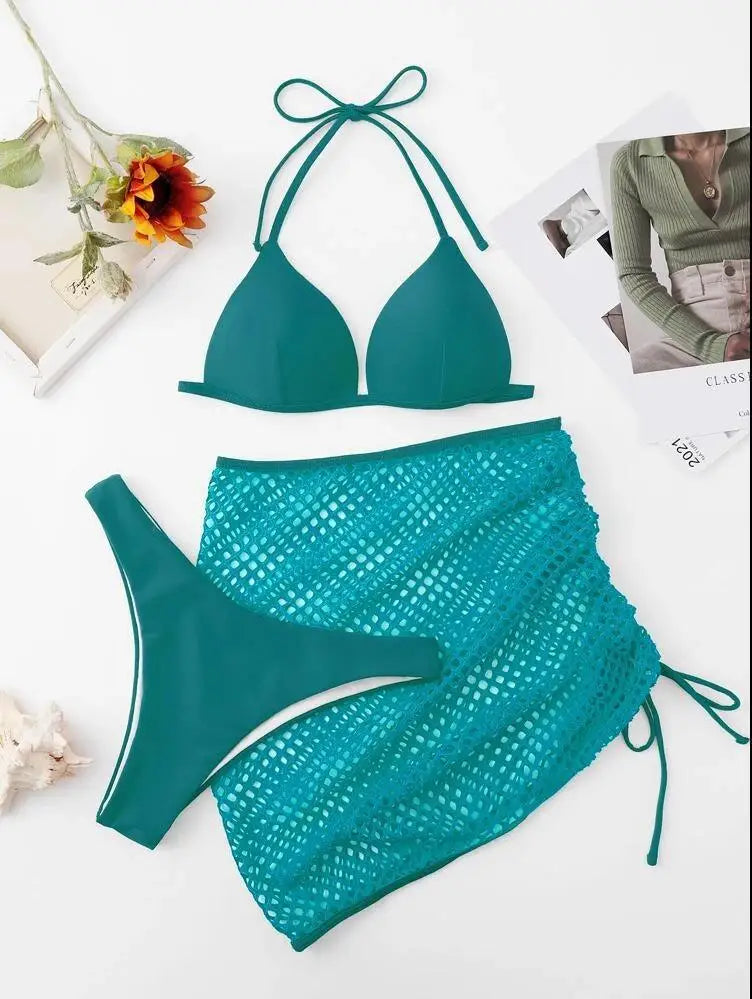 Nadanbao Sexy Mesh Solid Bikini Set Swimsuits for Woman Backless Travel Party Swimwear Female Summer Beach Fashion Bikini Luxlife Brands