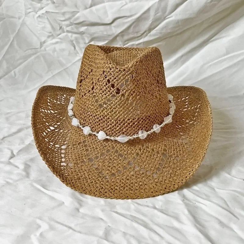 Melesh Western Women's Mint Green Cowboy Hat Straw Cowboy Hat Plasticity Strong Wide Brim Sunshine Beach Western Cowboy Hat