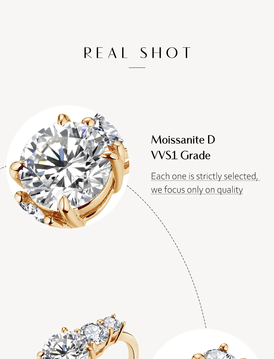 Round Cut D Color VVS1 Moissanite 10K 14K Yellow Gold Plated Engagement Wedding Band Moissanite Lab Grown Diamond Ring for Women