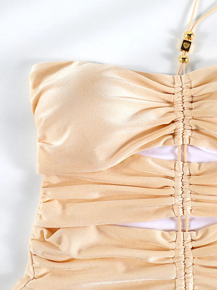 Miyouj Solid Color Swimwear Women's Swimsuit Bandage One Piece Suit High Waist Beachwear High Cut Bathsuit Hollow Out Swimsuits