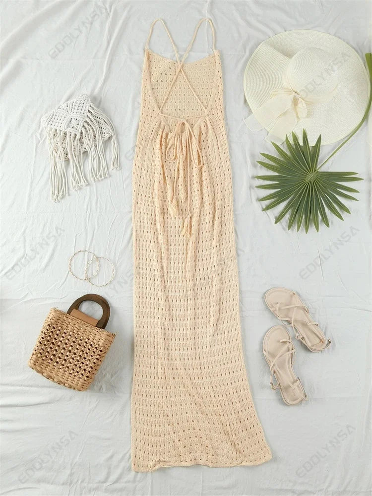 Sexy Knit Cut Out Tassel Spaghetti Strap Bodycon Beach Maxi Dress Summer Women's Holiday Club Party Outfit Swimsuit Cover Up K10 Luxlife Brands