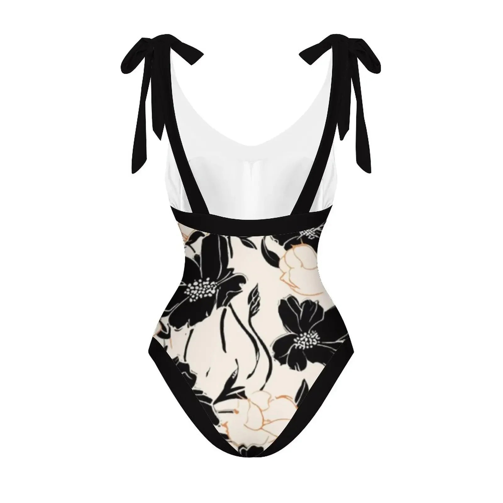 Black & White Flower Print Deep V-Neck Bikini Bow Strap Halter Sexy Swimsuit Plus Size Women 2023 Push-Ups Fashion Summer LUXLIFE BRANDS