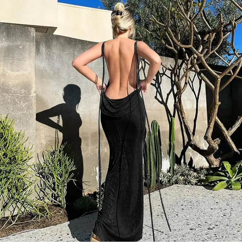 Kendall Halter Backless Bodycon Maxi Party Dress