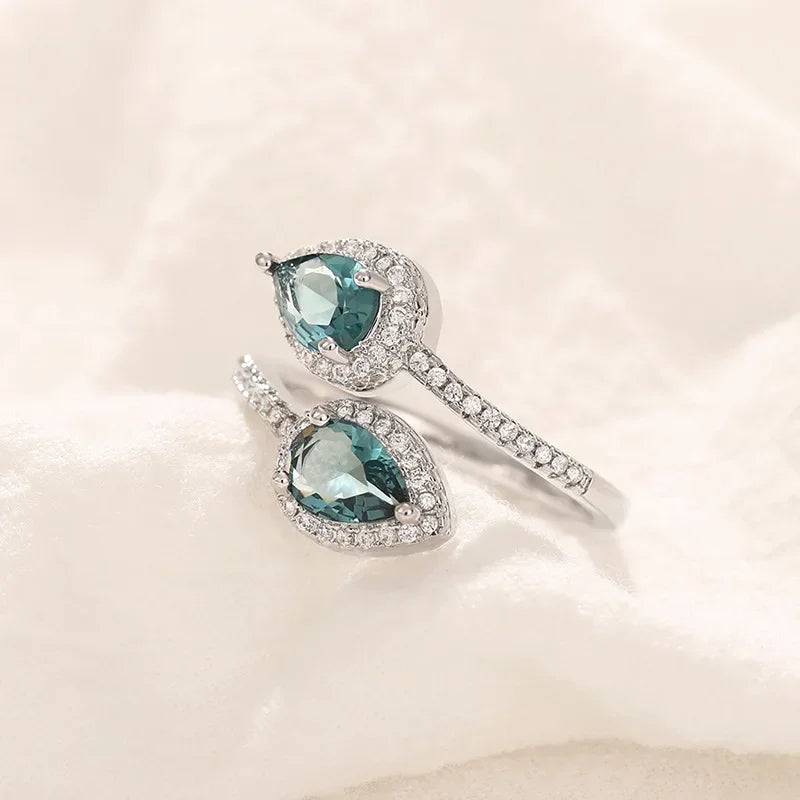 Ocean Eyes 925 Sterling Silver Blue Zircon Adjustable Ring LUXLIFE BRANDS