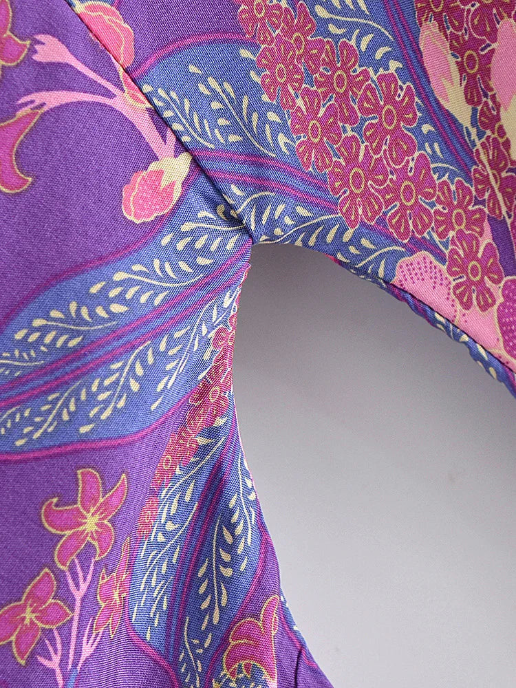 Purple Passion Floral Boho Short Kimono Dress