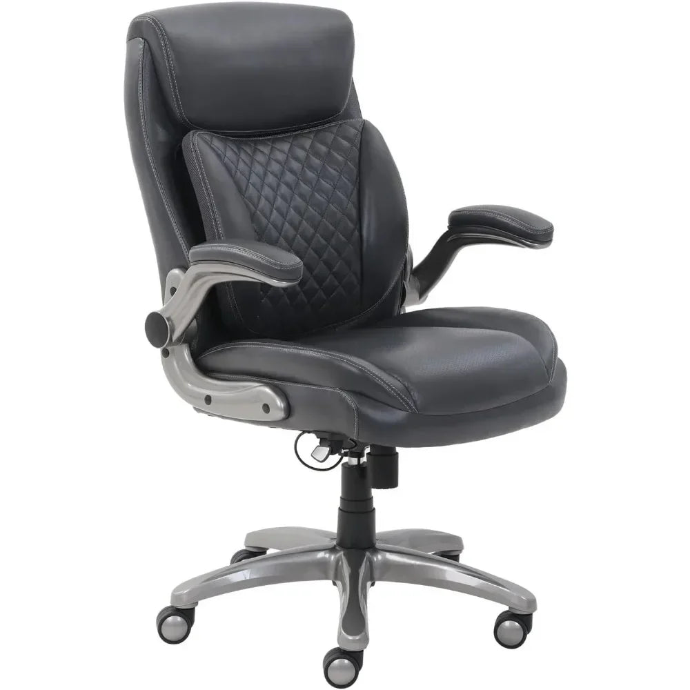 Office Chair, Ergonomic Executive Offices Desk Chairs with Flip-up Armrests, Cream Bonded Leather, Office Chair