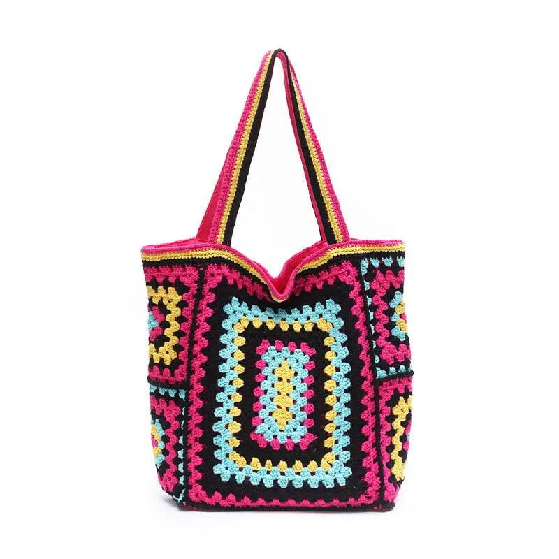 Bohemian Crochet Women Shoulder Bags Knitting Large Capacity Tote Bag Casual Lady Handbags Big Shopper Purses Summer Beach Bags